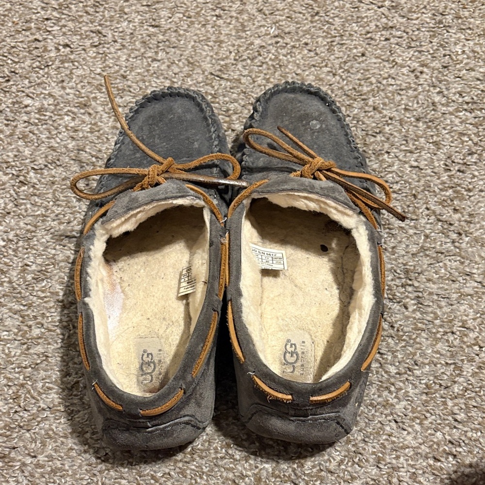 UGG Kids Charcoal Slippers with Tan Laces